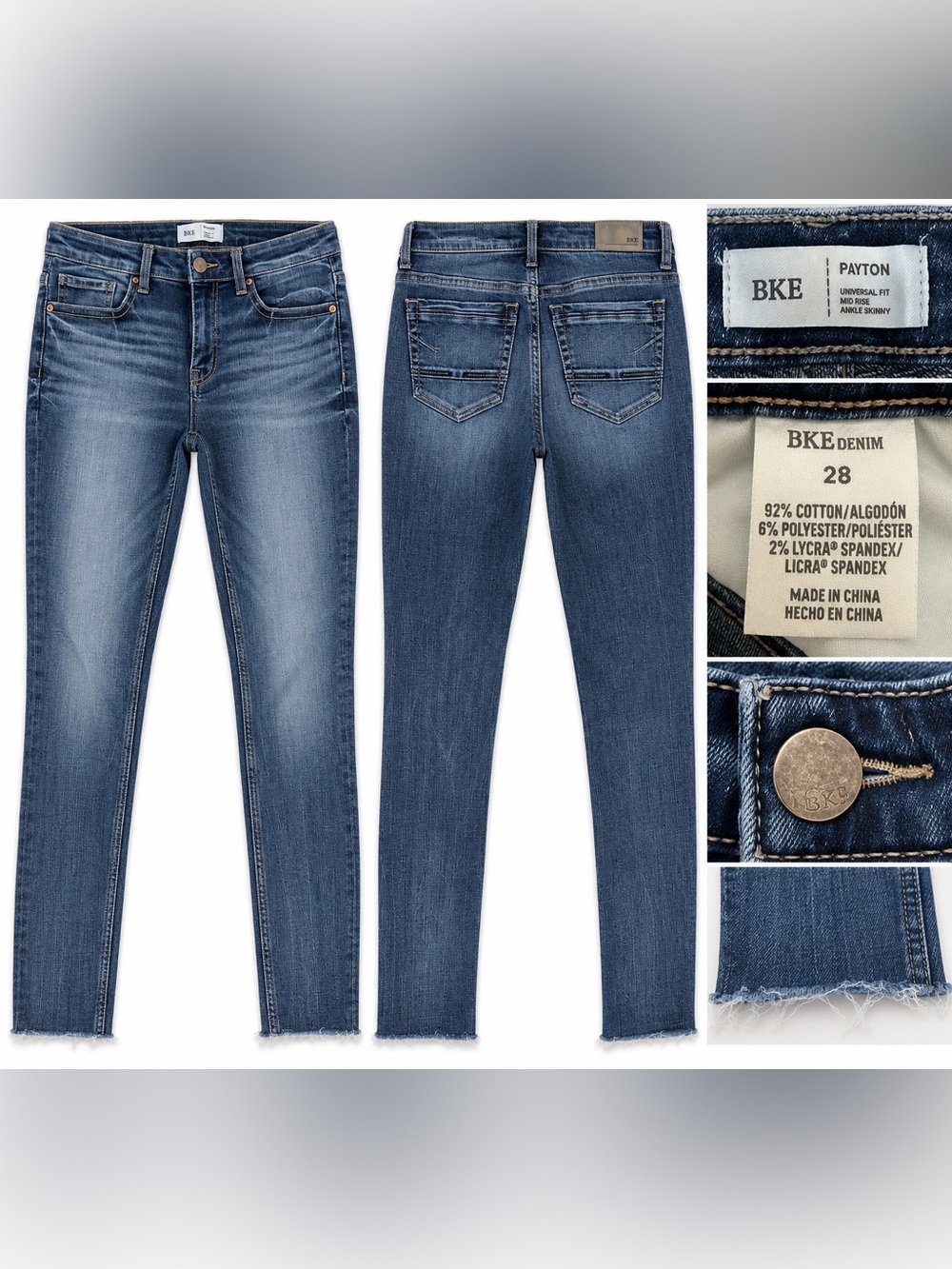 BKE Payton Mid Rise Ankle Skinny Jeans Size 28 Raw Hem